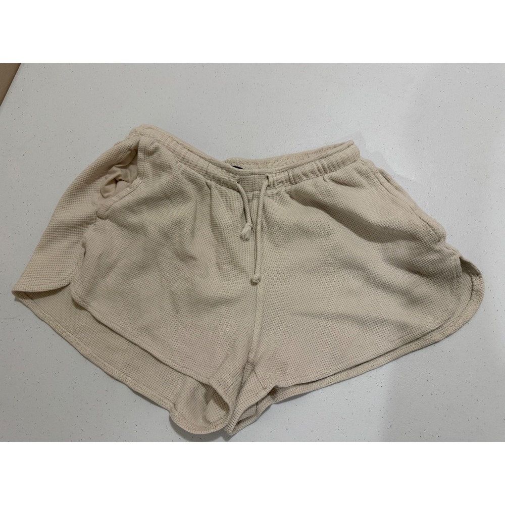 Brandy Melville Cream Waffle Knit Drawstring Shorts MR212D-Z39 Beige Loungewear